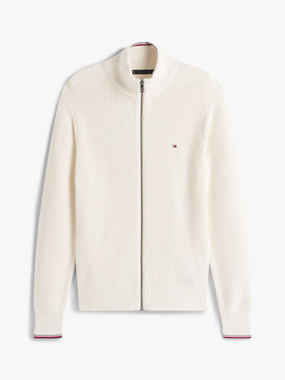 Tipped Cuff Ribbed Zip-Thru Jumper — Yellow