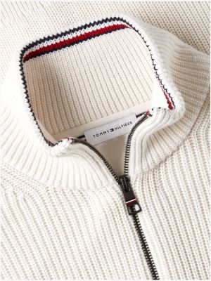 geel geribde trui met rits en contrast op de boorden voor heren - tommy hilfiger