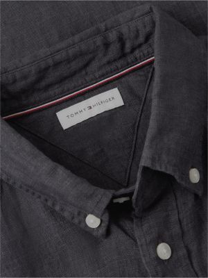 black regular fit washed pure linen shirt for men tommy hilfiger