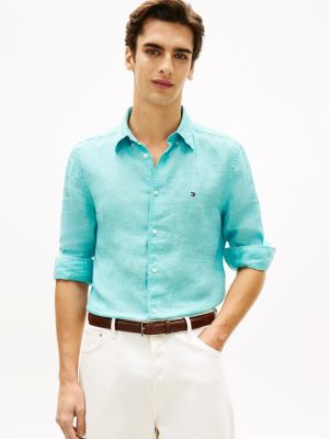 camicia regular fit in puro lino blue da uomini tommy hilfiger