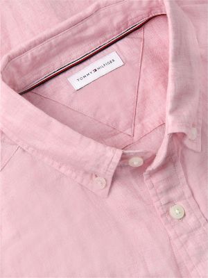 pink regular fit washed pure linen shirt for men tommy hilfiger