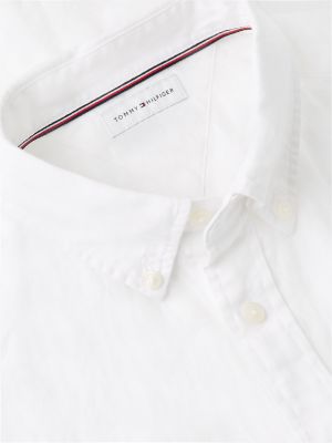 white regular fit washed pure linen shirt for men tommy hilfiger