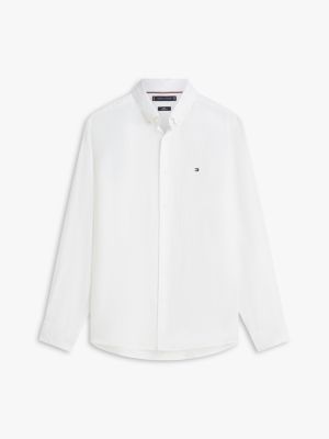 white regular fit washed pure linen shirt for men tommy hilfiger