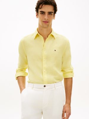 yellow regular fit hemd aus reinem, gewaschenem leinen für herren - tommy hilfiger