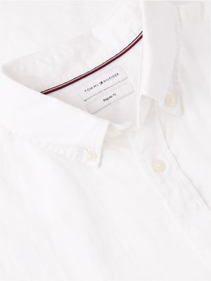 chemise en lin délavé à manches courtes blanc pour hommes tommy hilfiger