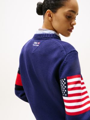 pullover tommy x u.s. sail gp team color block blu da uomini tommy hilfiger