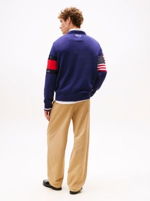 pullover tommy x u.s. sail gp team color block blu da uomini tommy hilfiger