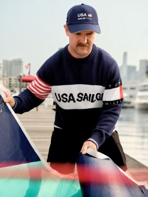 pullover tommy x u.s. sail gp team color block blu da uomini tommy hilfiger