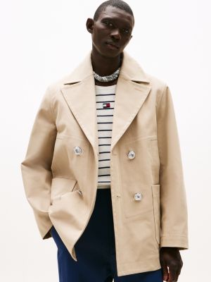beige the runway collection oversized double breasted peacoat for men tommy hilfiger