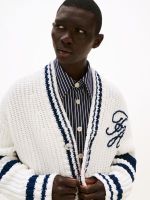 white the runway collection back logo cardigan for men tommy hilfiger