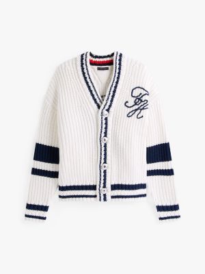 white the runway collection back logo cardigan for men tommy hilfiger