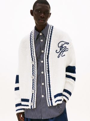 white the runway collection back logo cardigan for men tommy hilfiger