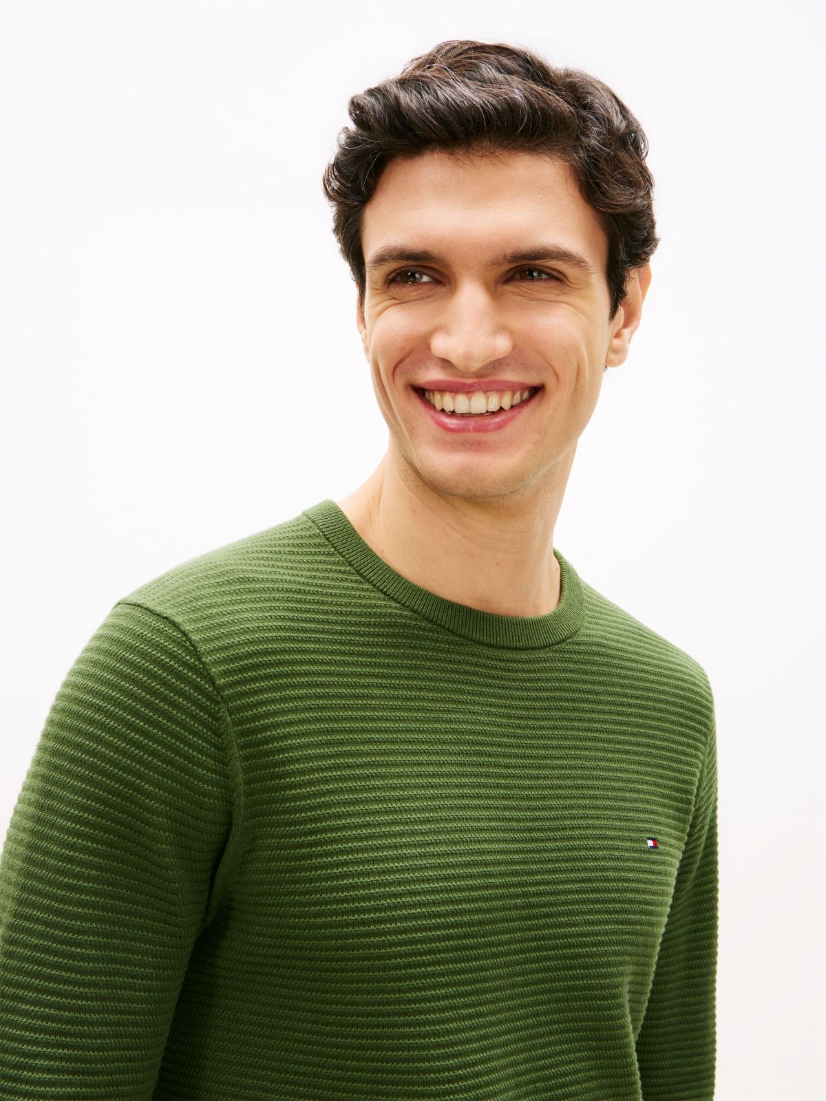 Textured Knit Crew Neck Jumper — Green