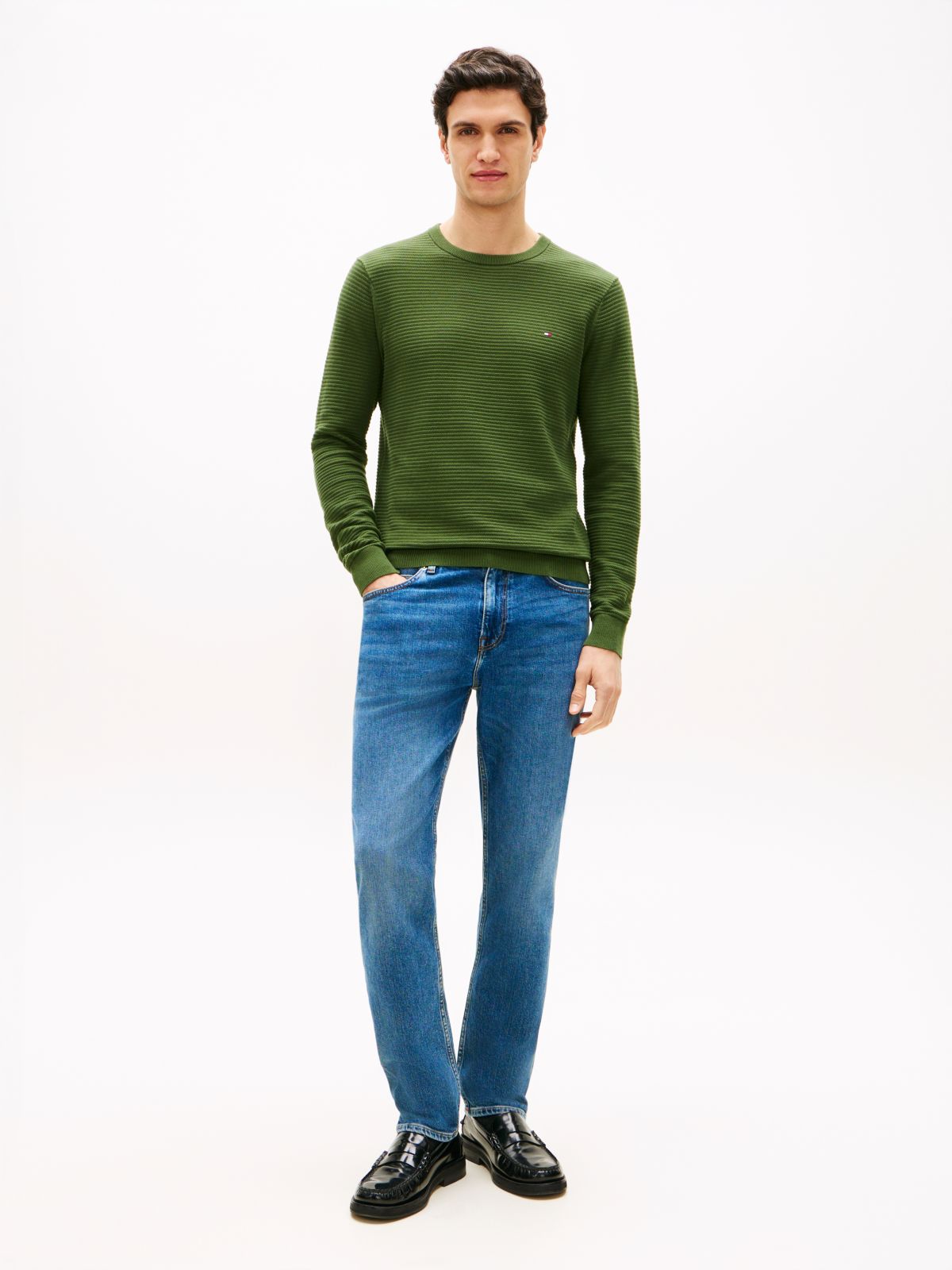 Textured Knit Crew Neck Jumper — Green