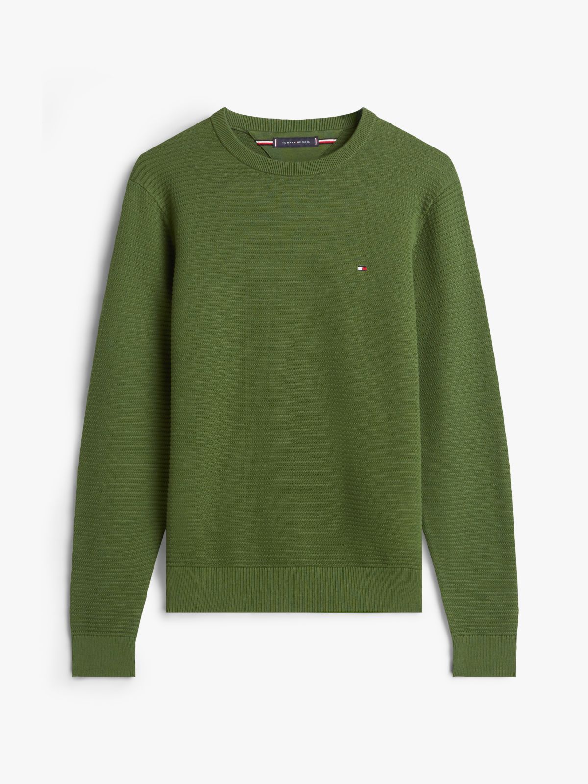 Textured Knit Crew Neck Jumper — Green