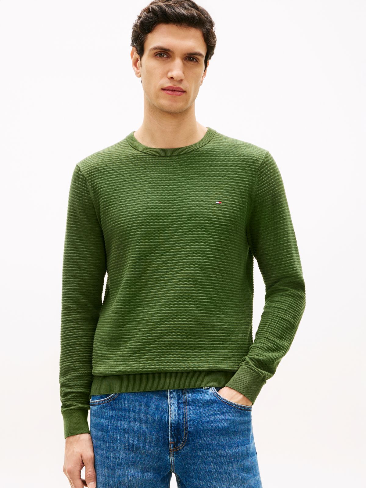 Textured Knit Crew Neck Jumper — Green
