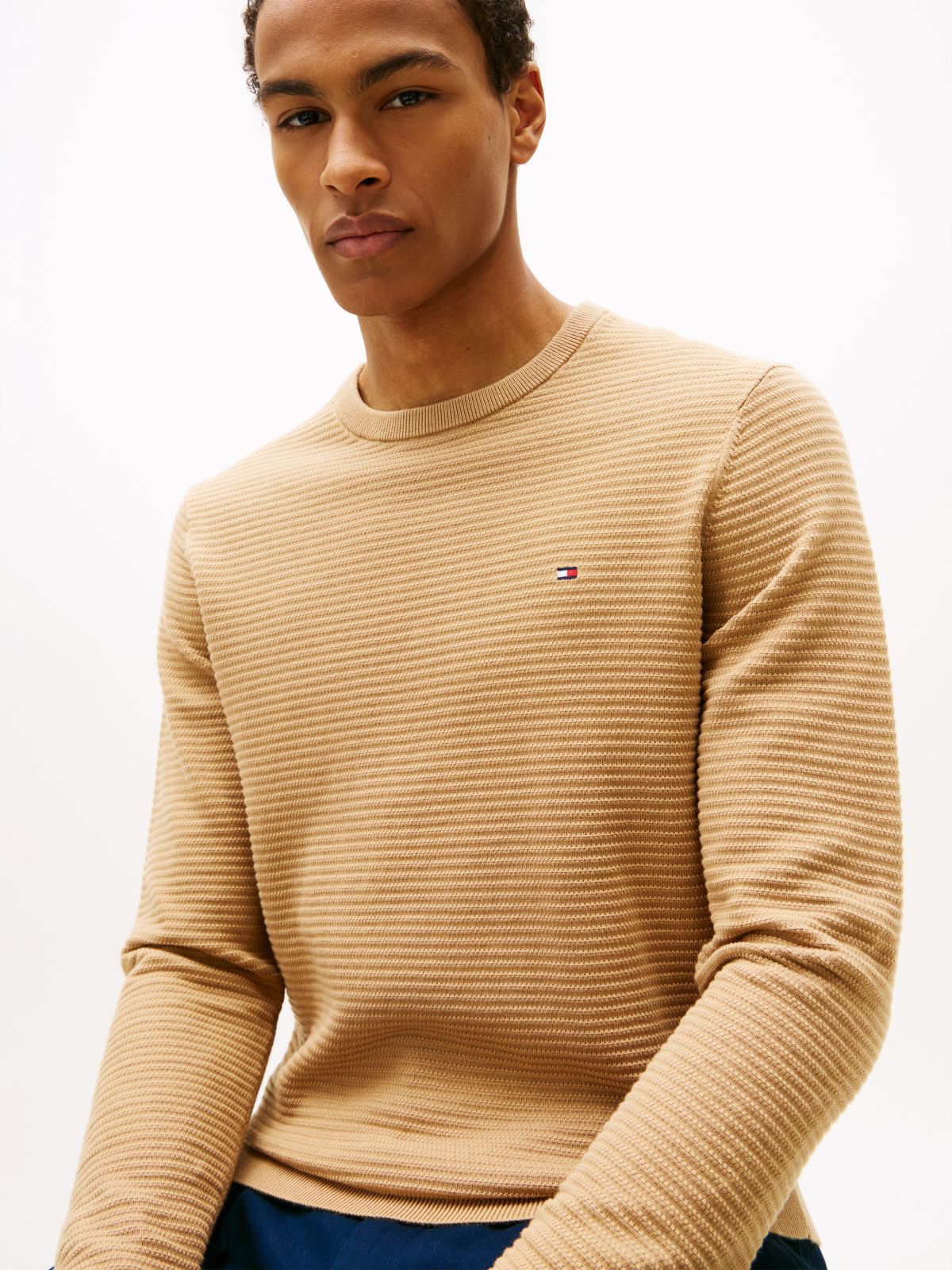 Textured Knit Crew Neck Jumper — Khaki