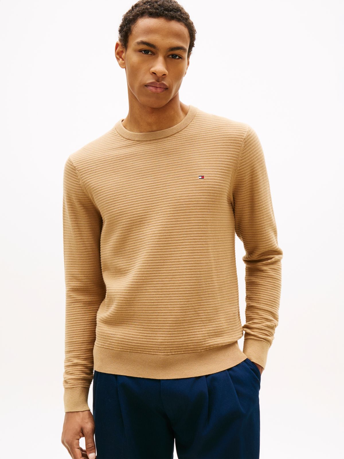 Textured Knit Crew Neck Jumper — Khaki