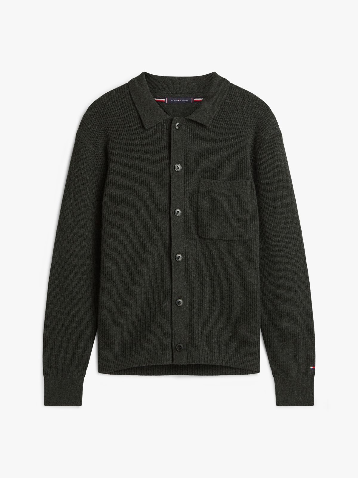 Fisherman Rib-Knit Coach Jacket With Wool — Grey