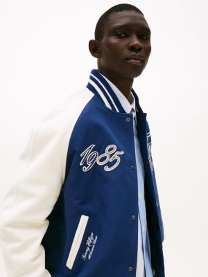 blue the runway collection back logo varsity jacket for men tommy hilfiger