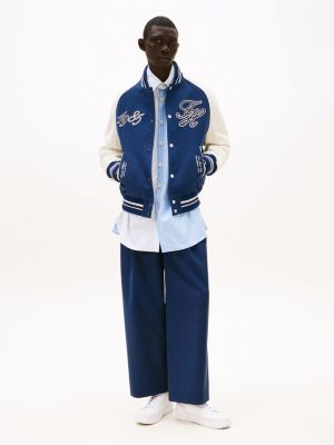 blue the runway collection back logo varsity jacket for men tommy hilfiger
