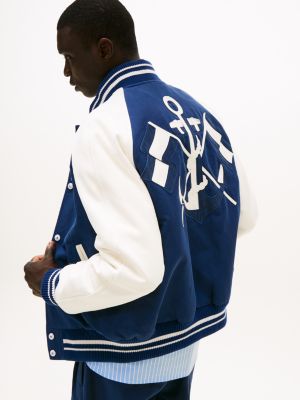 blue the runway collection back logo varsity jacket for men tommy hilfiger