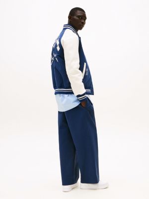blue the runway collection back logo varsity jacket for men tommy hilfiger