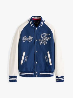 blue the runway collection back logo varsity jacket for men tommy hilfiger