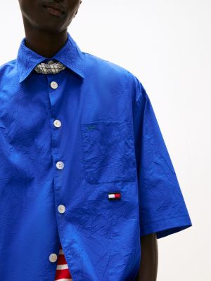 blau the runway collection oversized fit crinkle-hemd für herren - tommy hilfiger