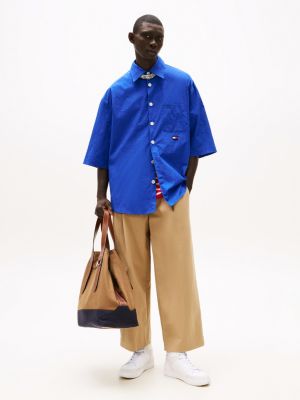 blau the runway collection oversized fit crinkle-hemd für herren - tommy hilfiger
