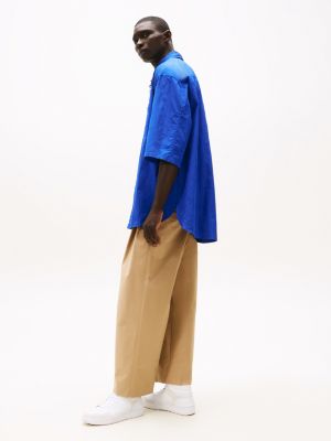 blau the runway collection oversized fit crinkle-hemd für herren - tommy hilfiger