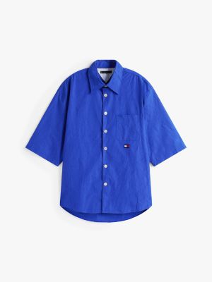 blau the runway collection oversized fit crinkle-hemd für herren - tommy hilfiger