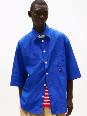 blue the runway collection oversized fit crinkle-hemd für herren - tommy hilfiger