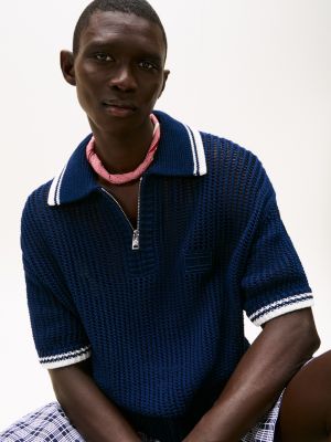 blue the runway collection regular mesh polo shirt for men tommy hilfiger