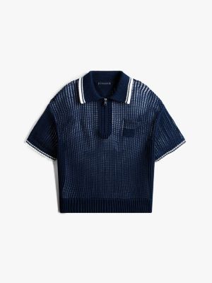 blue the runway collection regular mesh polo shirt for men tommy hilfiger