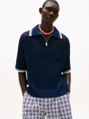 blue the runway collection regular mesh polo shirt for men tommy hilfiger
