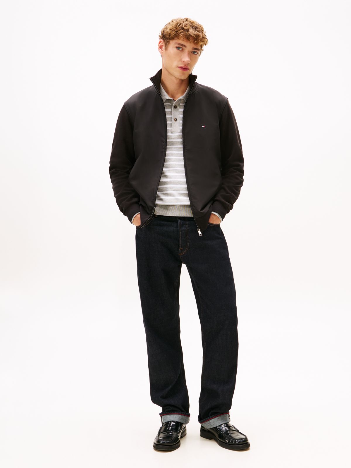 Intechno Knit Flag Embroidery Zip-Thru Jumper — Black