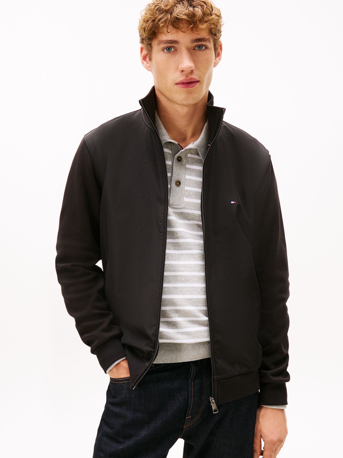 Intechno Knit Flag Embroidery Zip-Thru Jumper — Black
