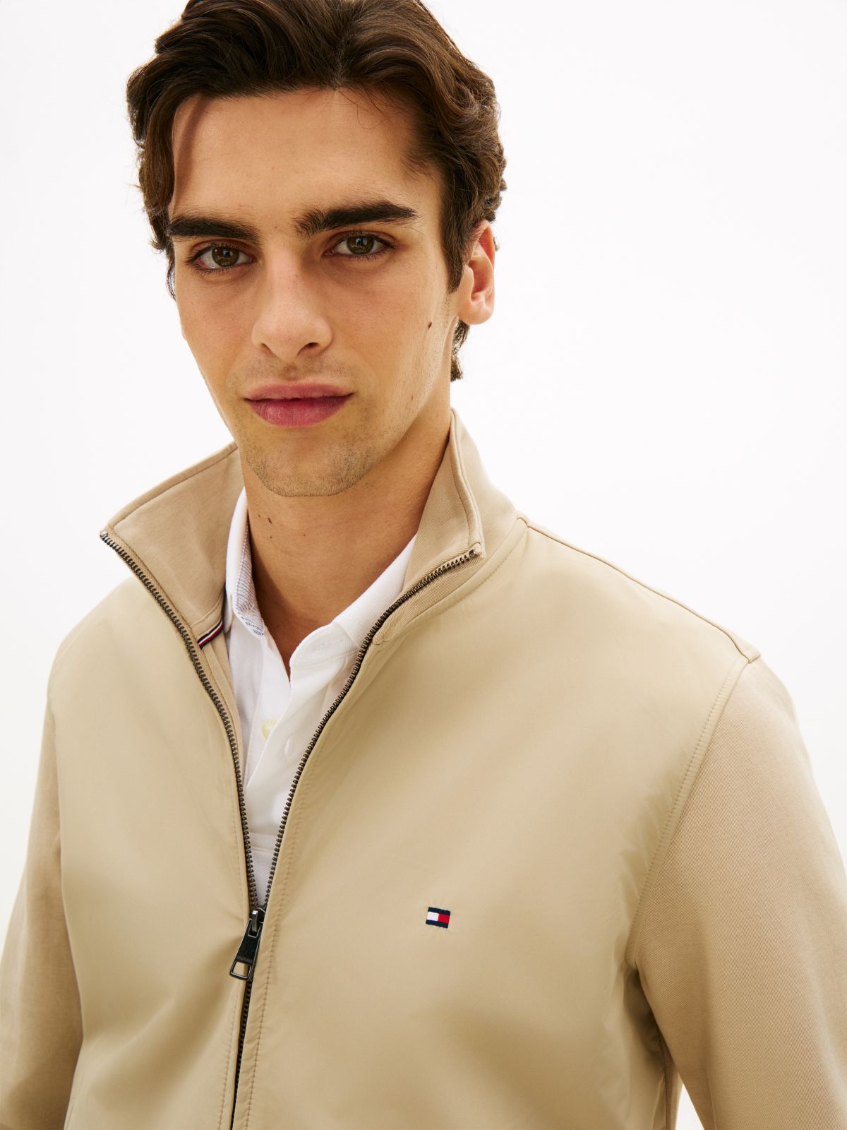 Intechno Knit Flag Embroidery Zip-Thru Jumper — Khaki