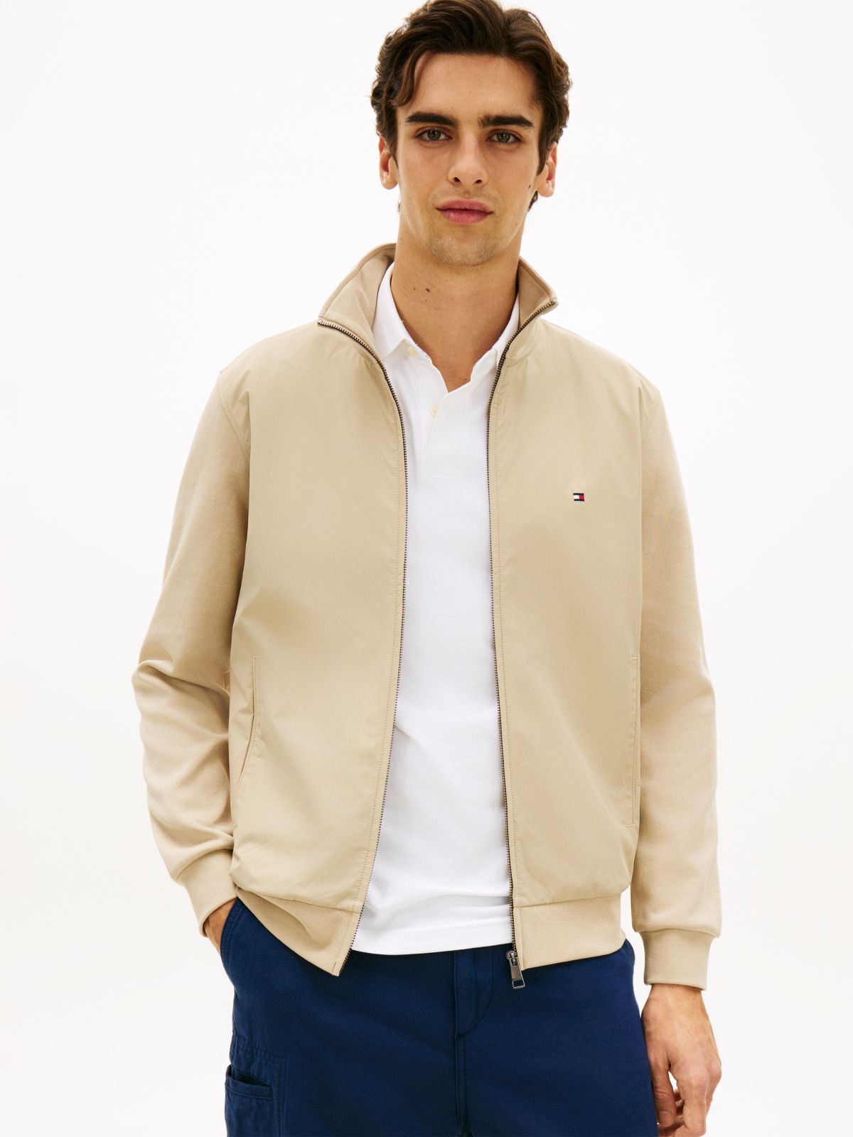 Intechno Knit Flag Embroidery Zip-Thru Jumper — Khaki