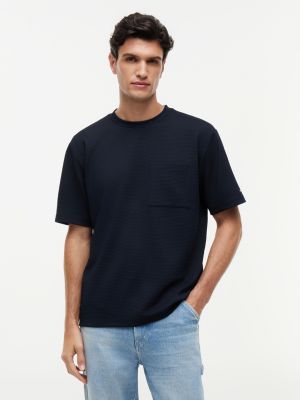 blue performance relaxed waffle knit t-shirt for men tommy hilfiger