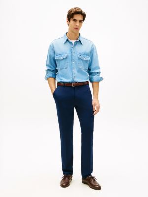 pantaloni dritti smart casual blue da uomini tommy hilfiger