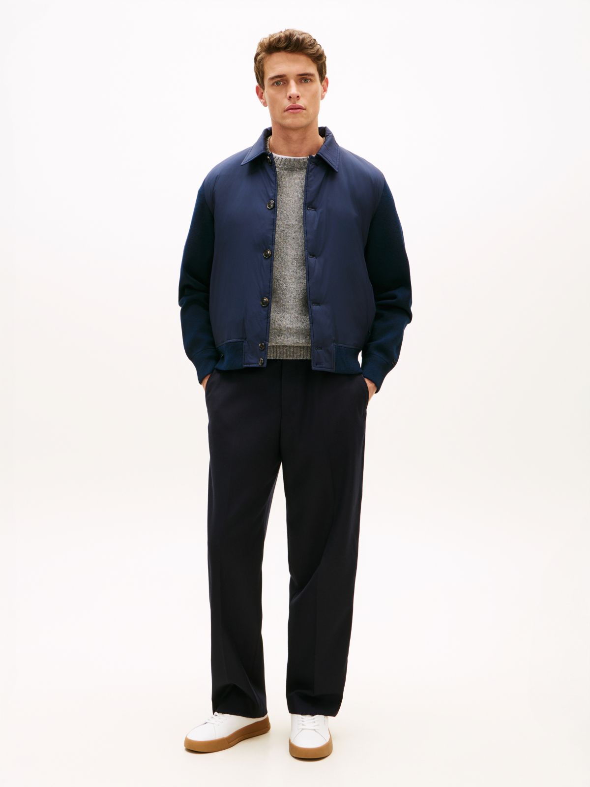 Smart Casual Mixed Texture Relaxed Jacket — Blue