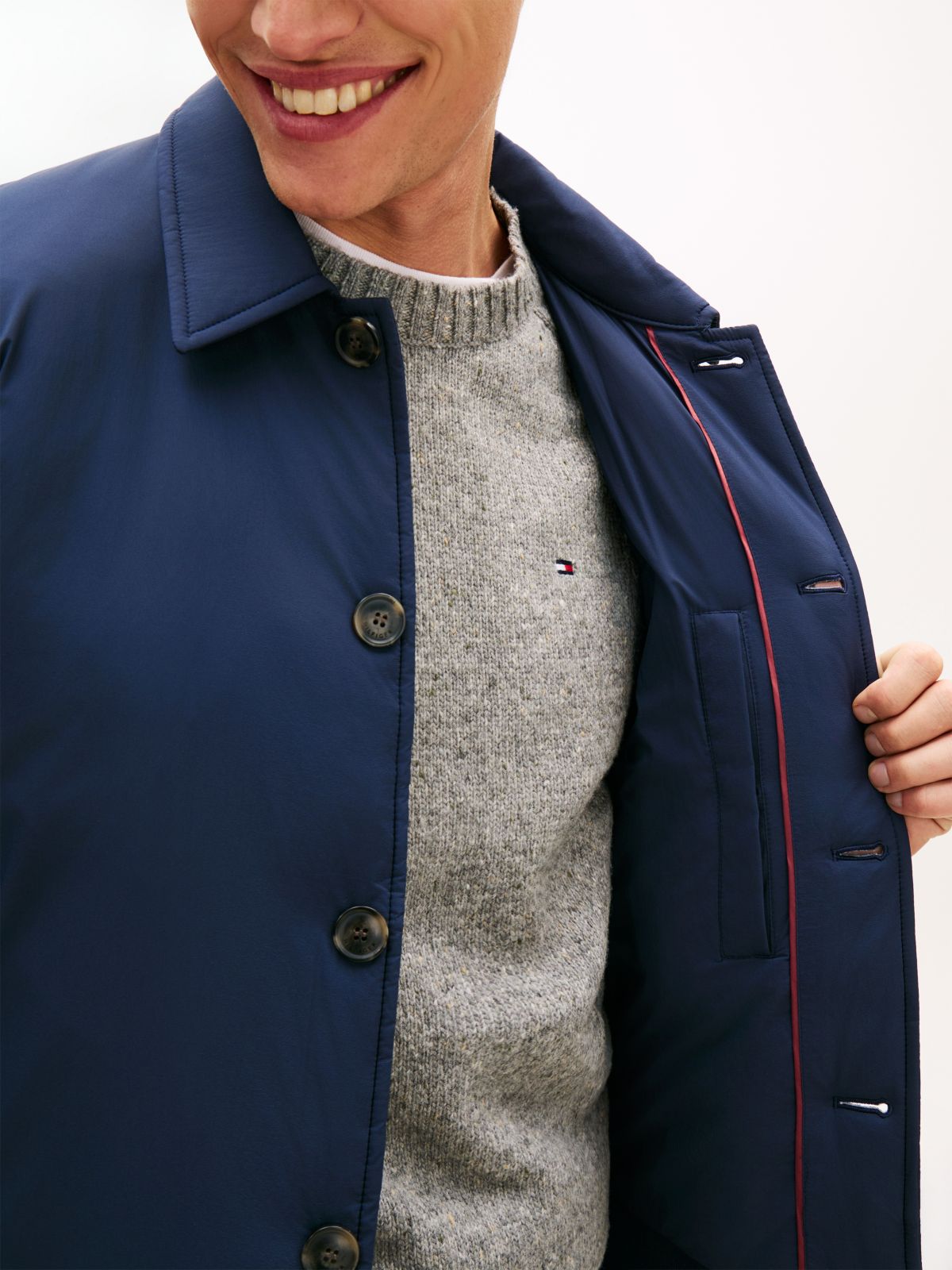 Smart Casual Mixed Texture Relaxed Jacket — Blue