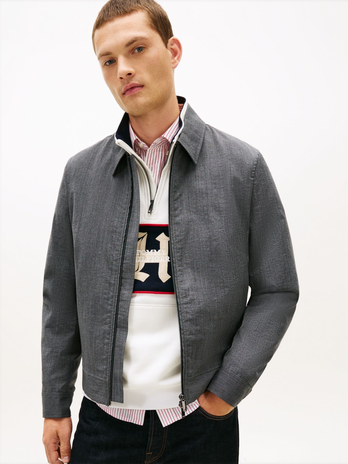 Smart Casual Wool Blend Zip-Thru Jacket — Grey