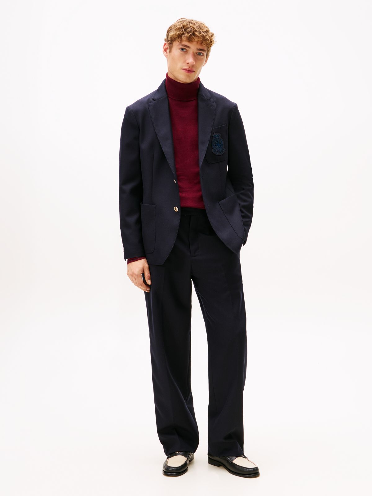 TH Crest Patch Regular Fit Wool Blazer — Blue