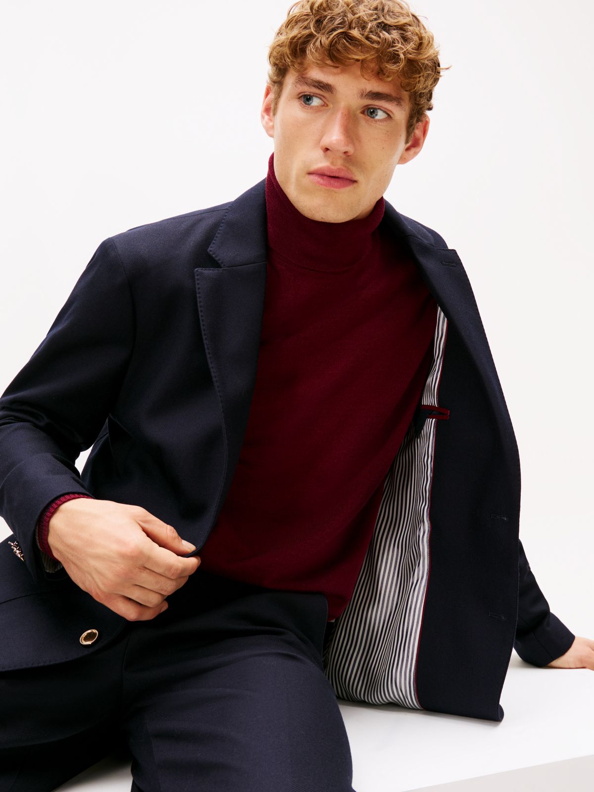 TH Crest Patch Regular Fit Wool Blazer — Blue