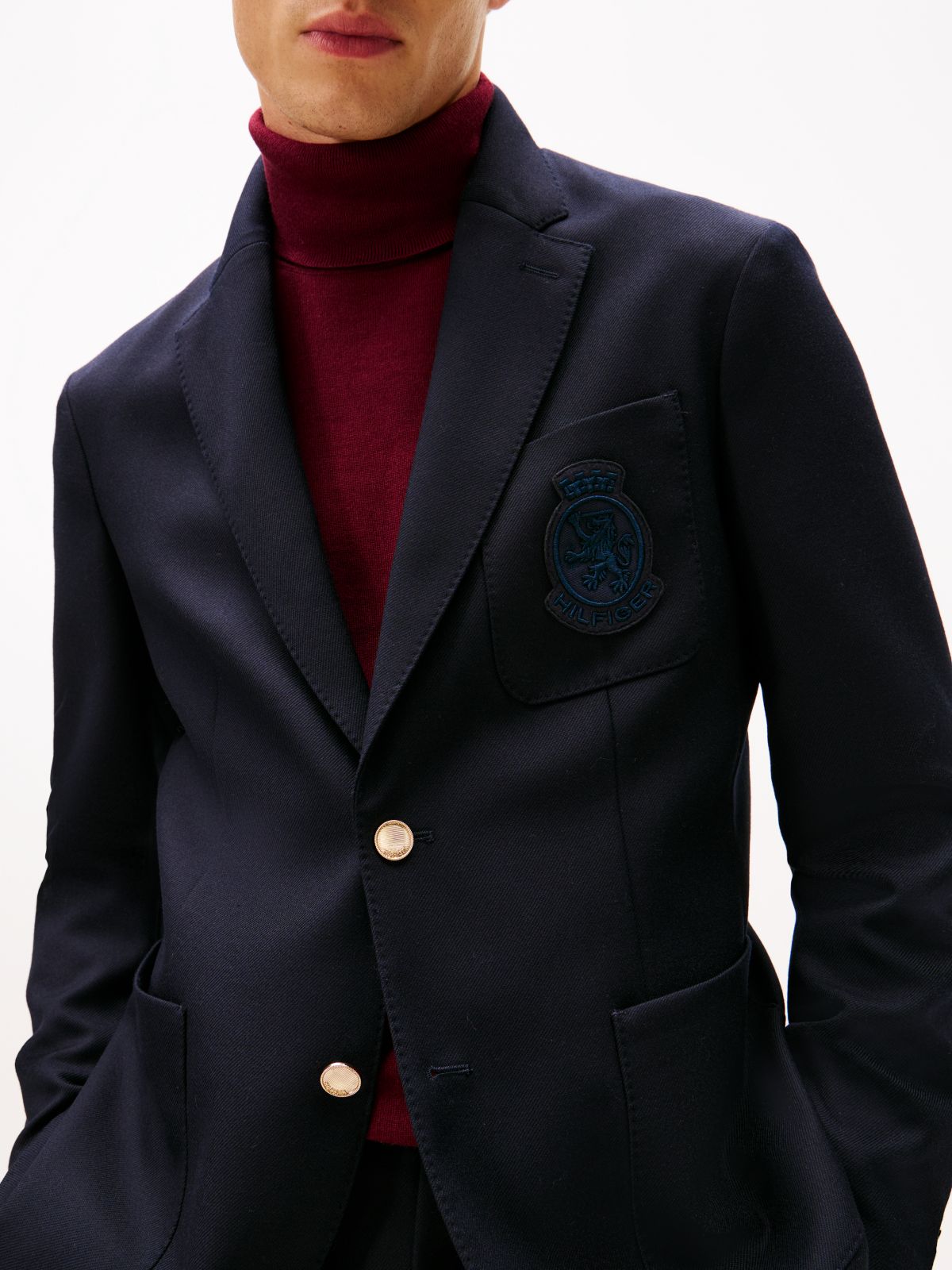 TH Crest Patch Regular Fit Wool Blazer — Blue