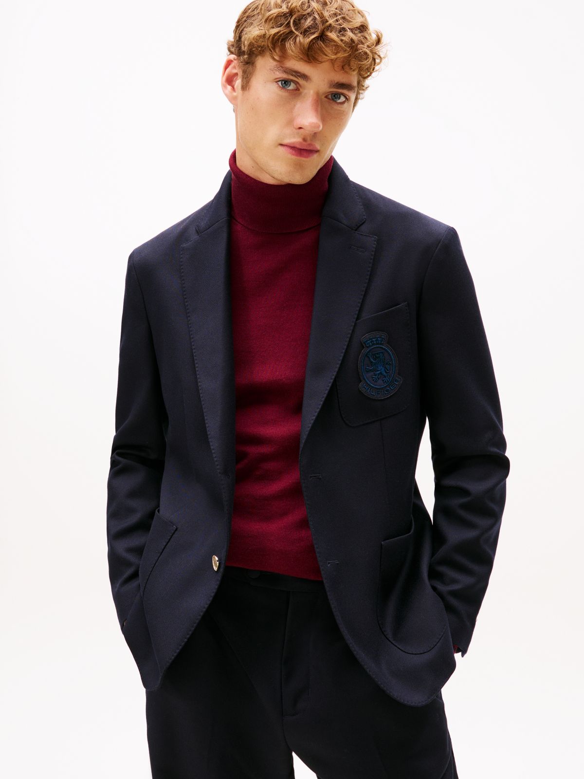 TH Crest Patch Regular Fit Wool Blazer — Blue