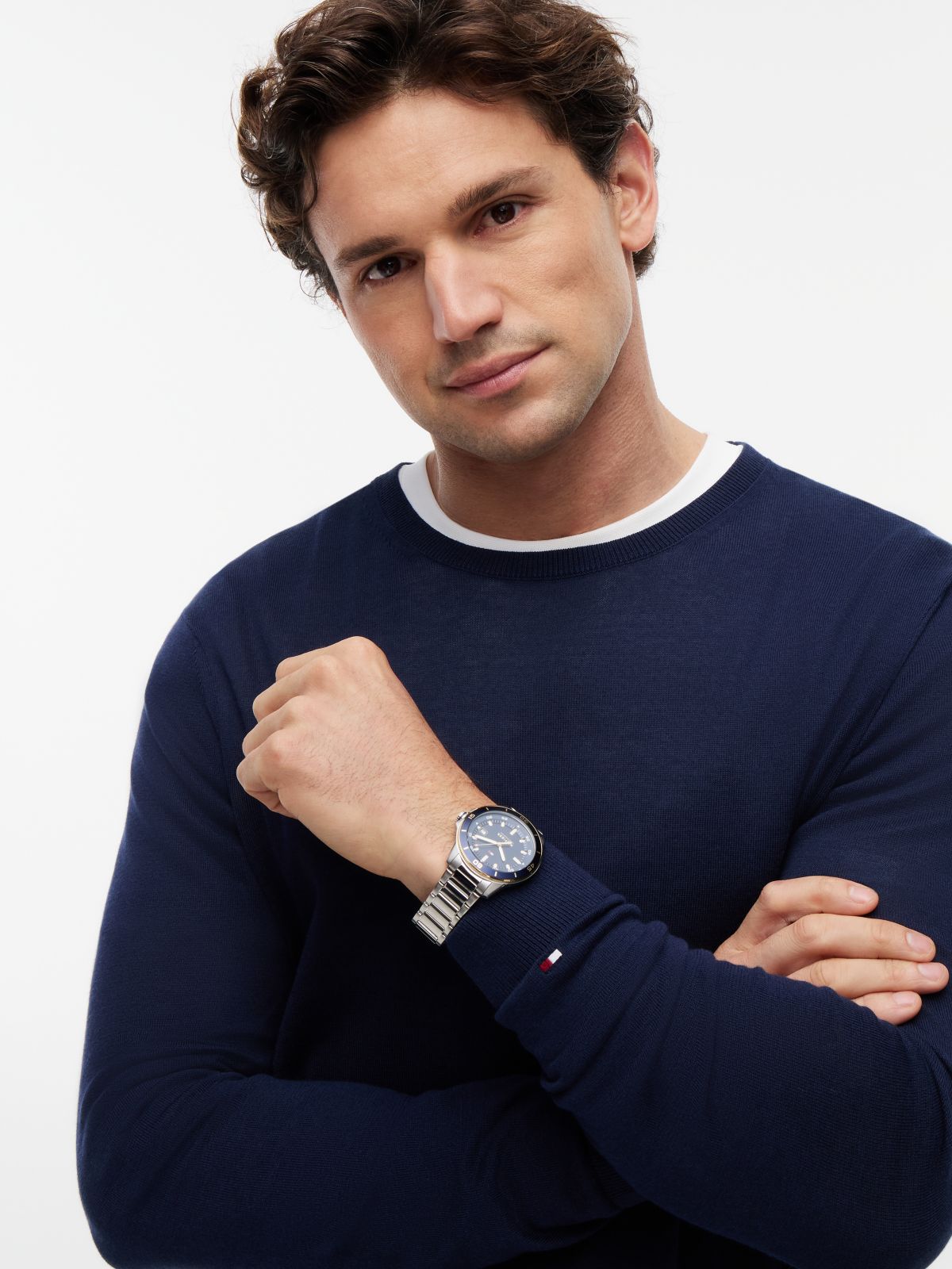 New York Label Crew Neck Jumper — Blue